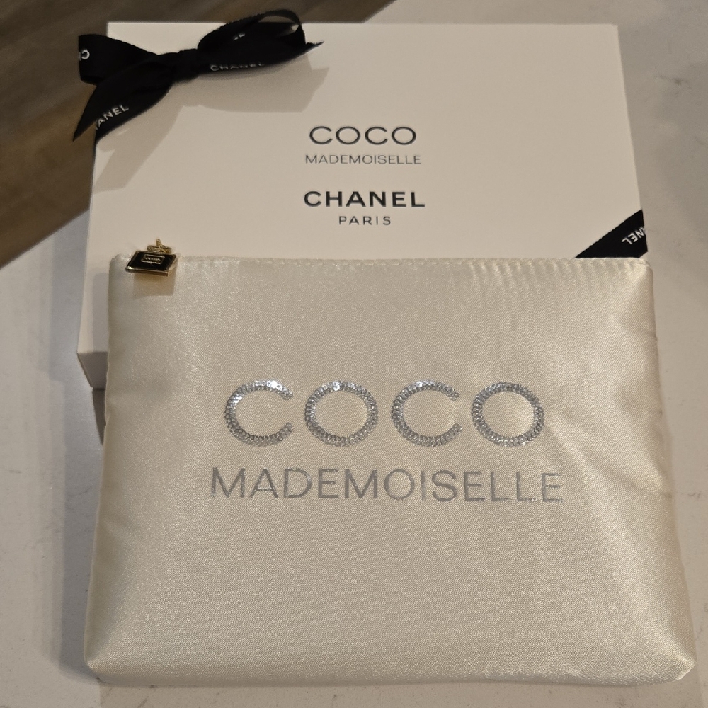 New In Box Chanel COCO MADEMOISELLE Pouch Chanel Bag  COCO Satin Zipper Pouch